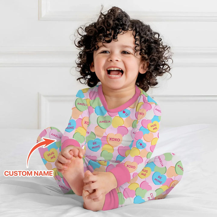 Valentine Candy Crush Family Matching Bamboo Two Piece Long Sleeve Pajama Set