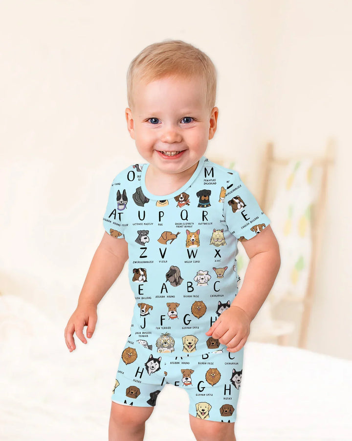 Funny Dogs Alphabet Bamboo Two Piece Short Sleeve Shorts Pajama Set