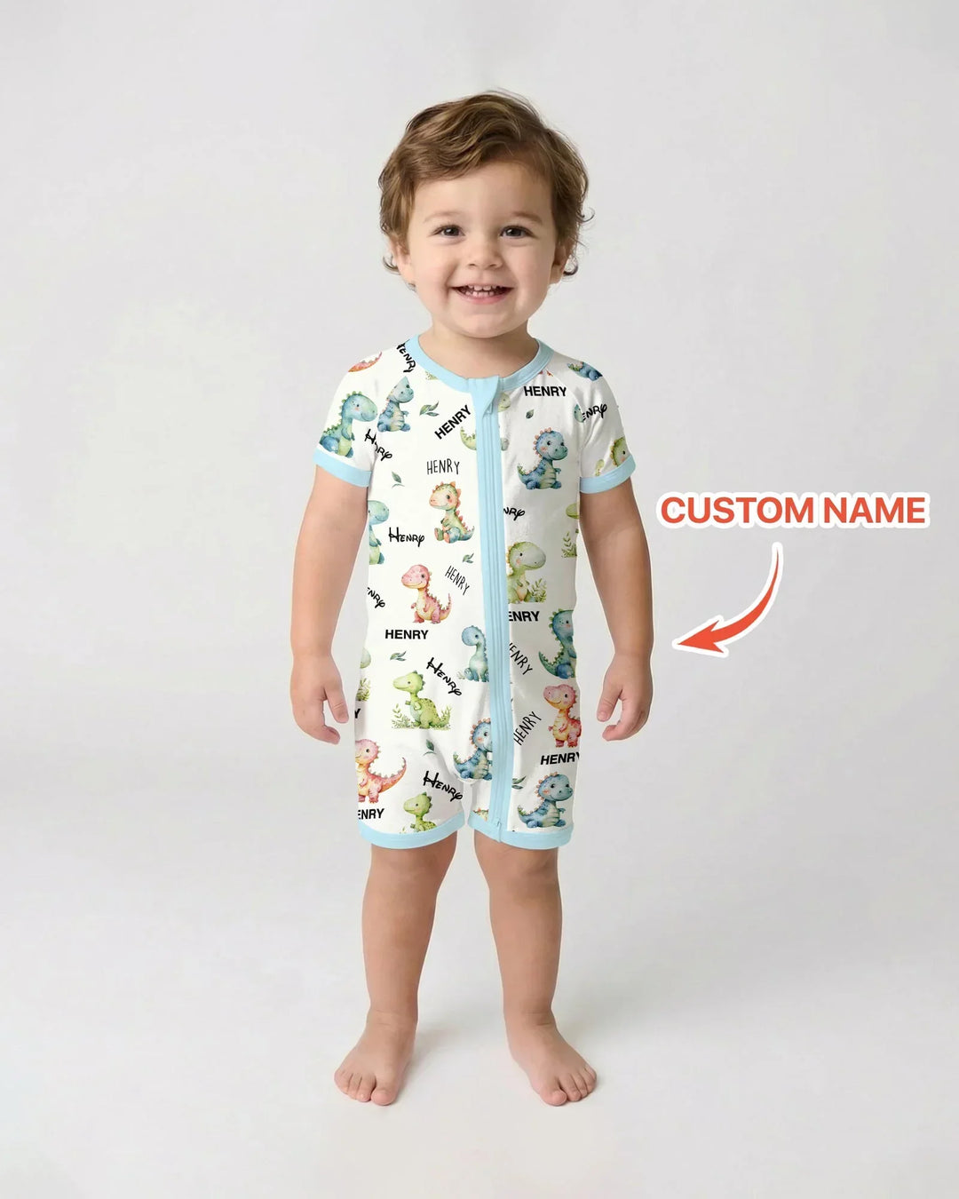 Dinosaur Custom Name Bamboo Shorty Zippy