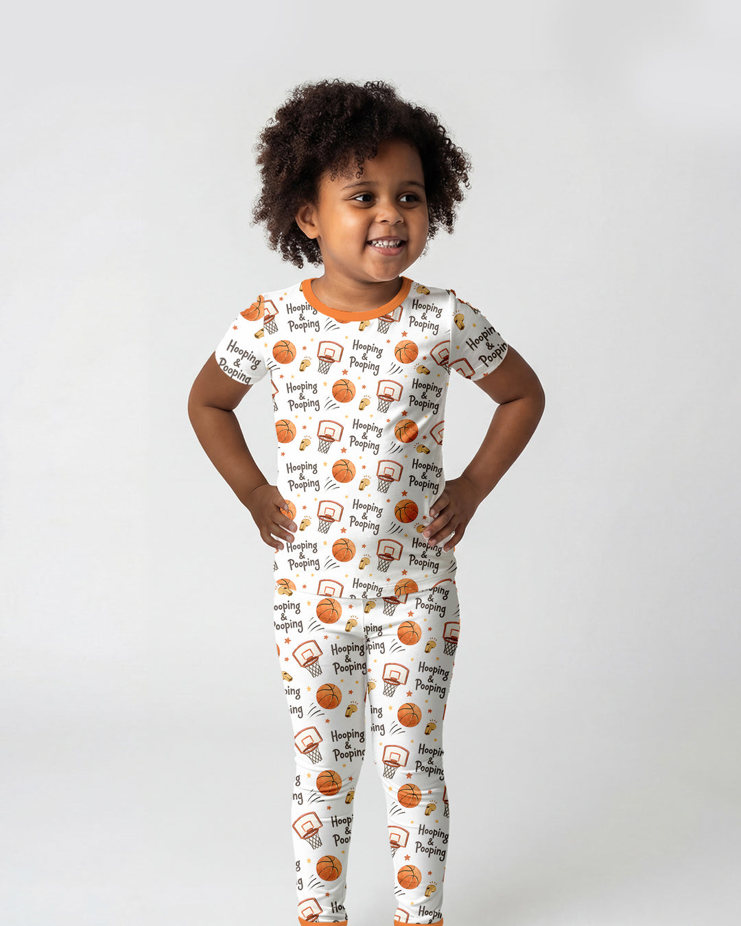Funny Basketball Hooping & Pooping Bamboo Two Piece Short Sleeve Pajama Set