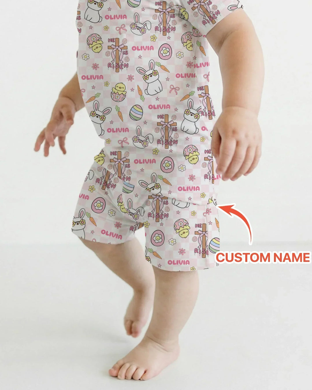 Custom Name Retro Easter Bamboo Two Piece Short Sleeve Shorts Pajama Set
