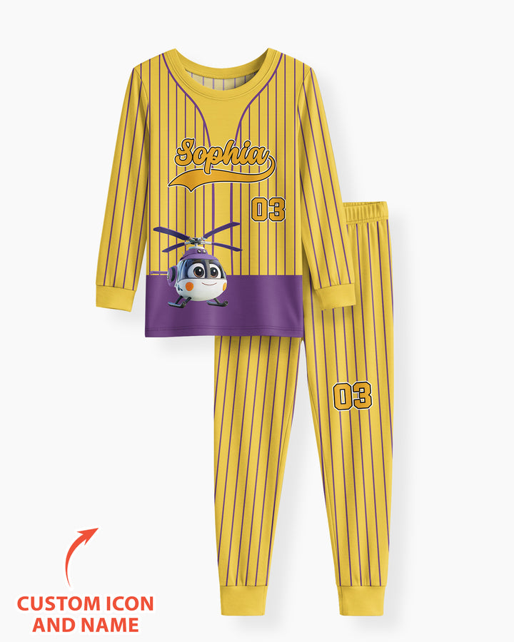 Kid Cartoon Dinosaurus Vehicles Bamboo Two Piece Long Sleeve Pajama Set