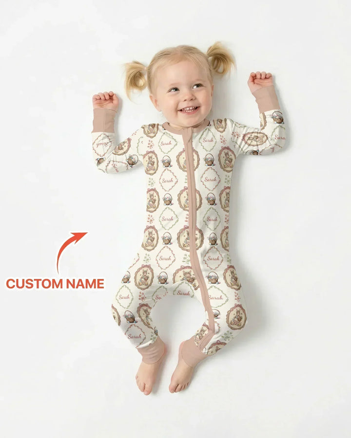Vintage Bunny Easter Custom Name Mommy & Me Matching Bamboo Convertible Zippy