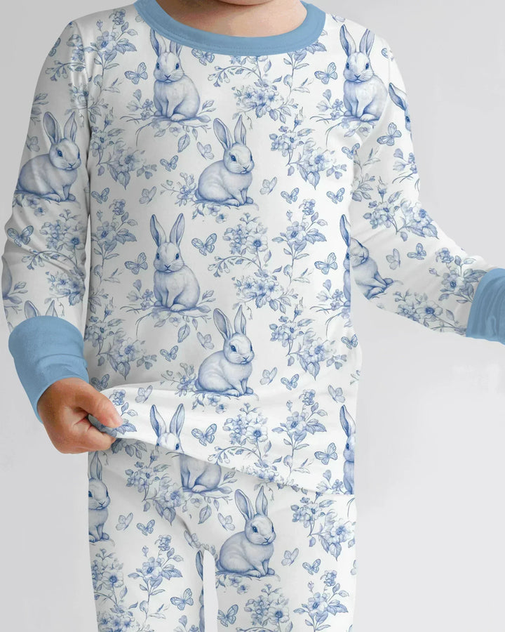 Easter Chinoiserie Toile de Jouy Bamboo Two Piece Long Sleeve Pajama Set