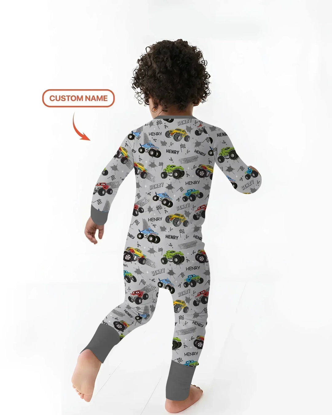 Monster Truck Dirt Jam Custom Name Daddy & Me Matching Bamboo Two Piece Long Sleeve Pajama Set
