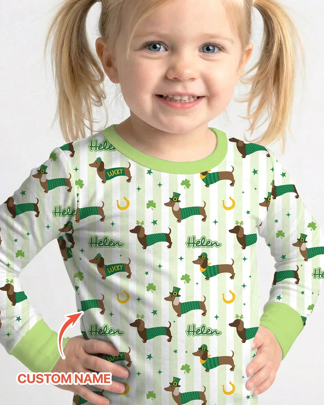 Lucky Dachshunds St. Patrick's Day Family Matching Bamboo Two Piece Long Sleeve Pajama Set