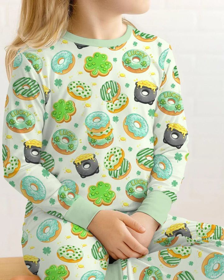 St. Patrick's Day Donut Bamboo Two Piece Long Sleeve Pajama Set