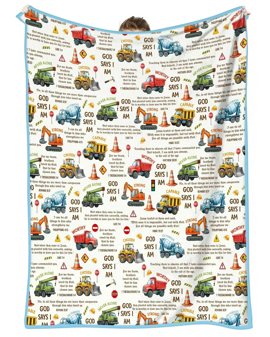 Bible Verse Construction Trucks Bamboo Blanket