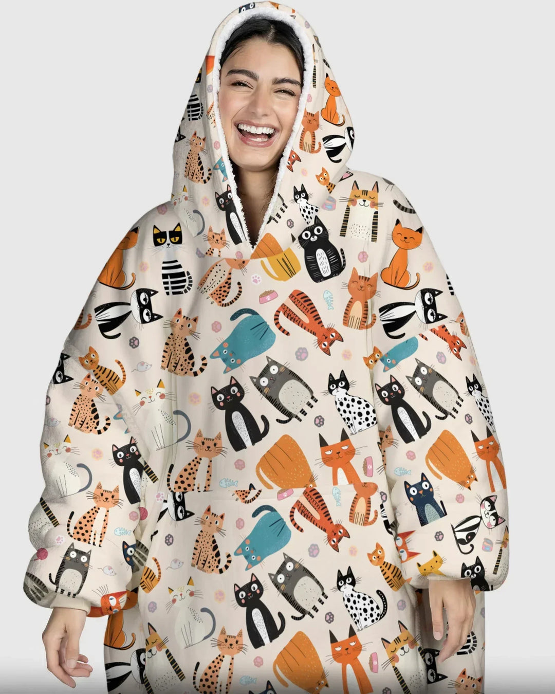Goofy Mischief Cat Family Matching Custom Bamboo Blanket Hoodie