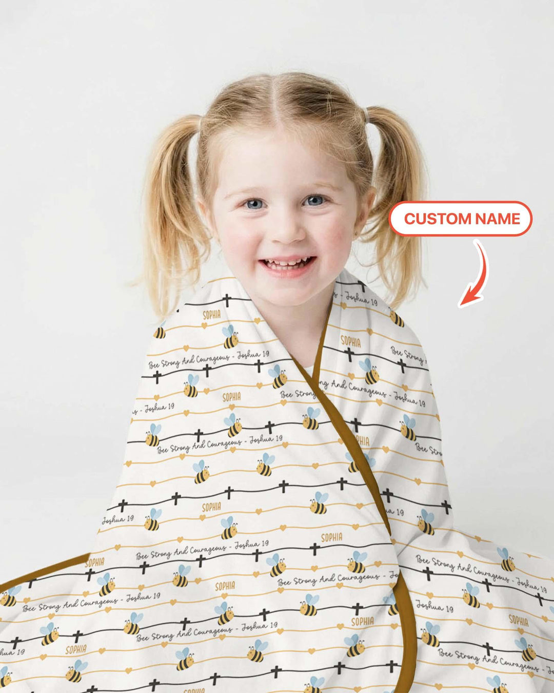 Bee Strong And Courageous Custom Name Bamboo Blanket