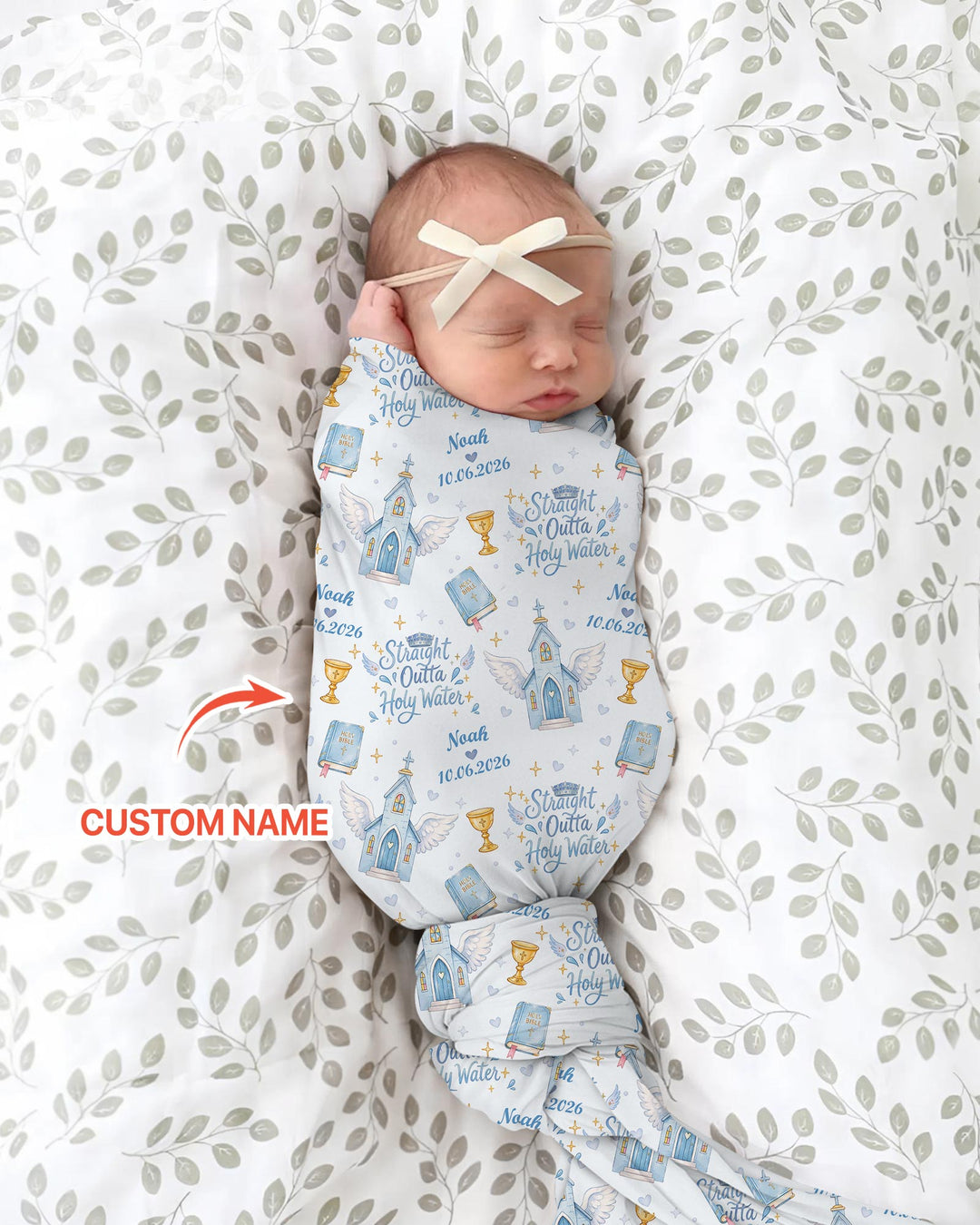 Custom Name Baptism Christening Straight Outta Holy Water Swaddle Blanket