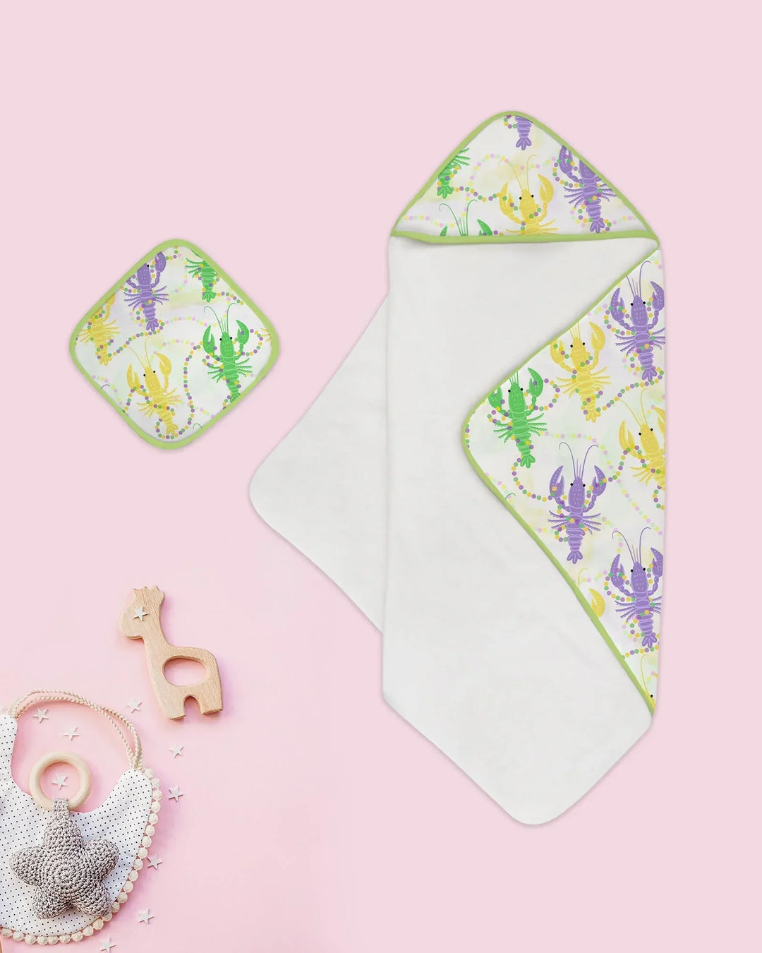 Mardi Gras Crawfish Family Matching Hooded Bamboo Towel Set