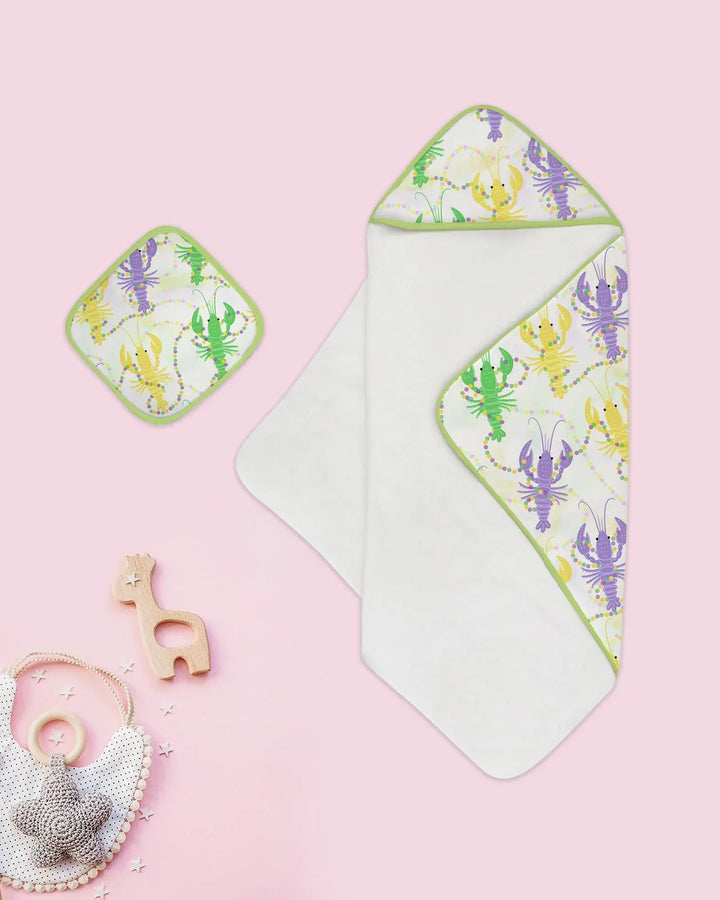 Mardi Gras Crawfish Family Matching Hooded Bamboo Towel Set
