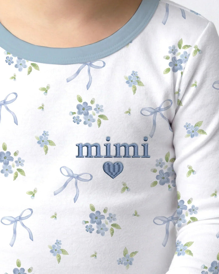 Mommy and Me Matching Embroidered Baby Bamboo Two Piece Long Sleeve Pajama Set
