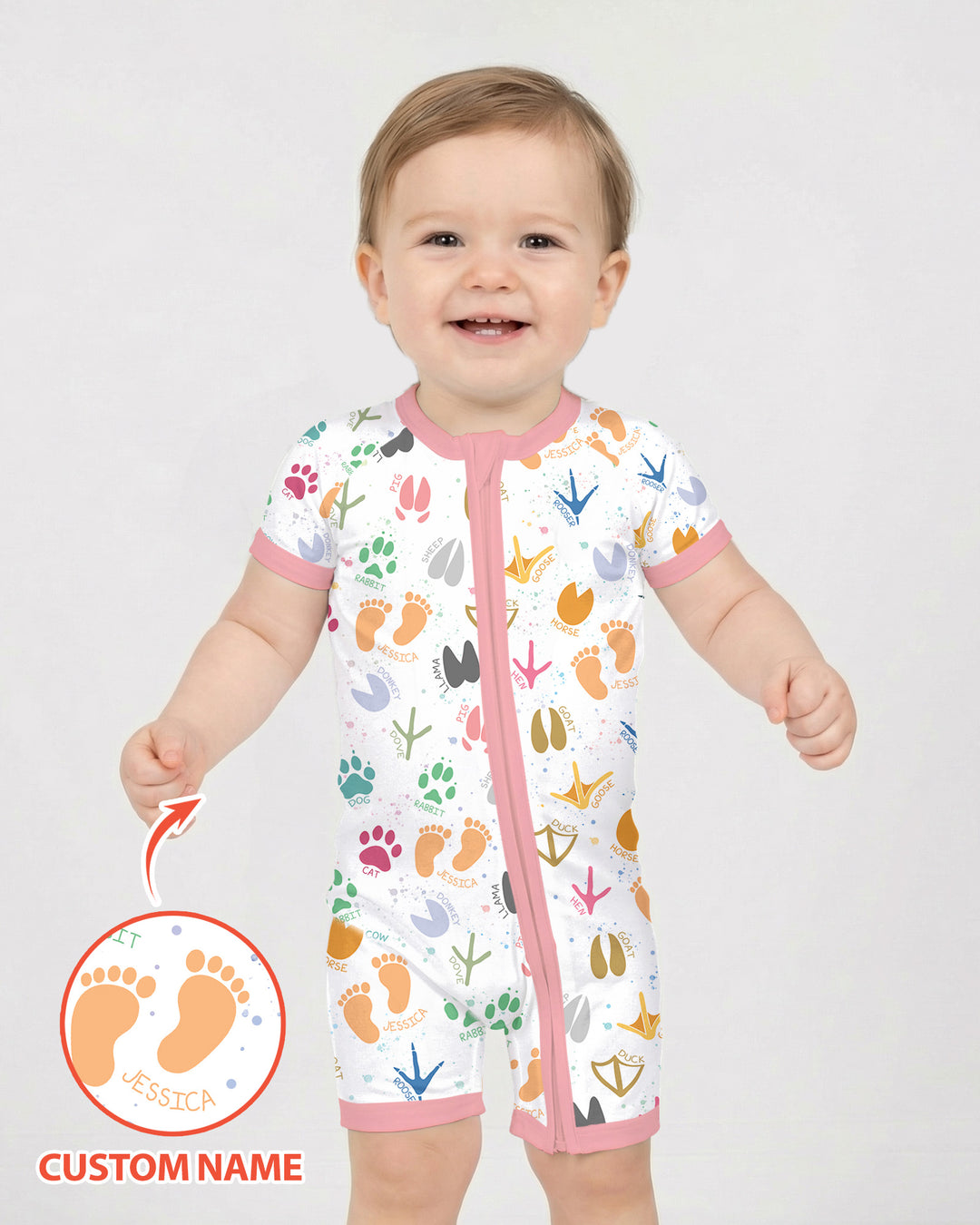 Cute Farm Animal Tracks Custom Name Bamboo Shorty Zippy
