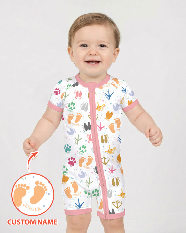 Cute Farm Animal Tracks Custom Name Bamboo Shorty Zippy