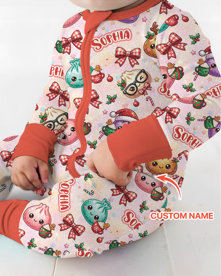 Custom Name Merry Christmas Dumpling Bamboo Convertible Zippy