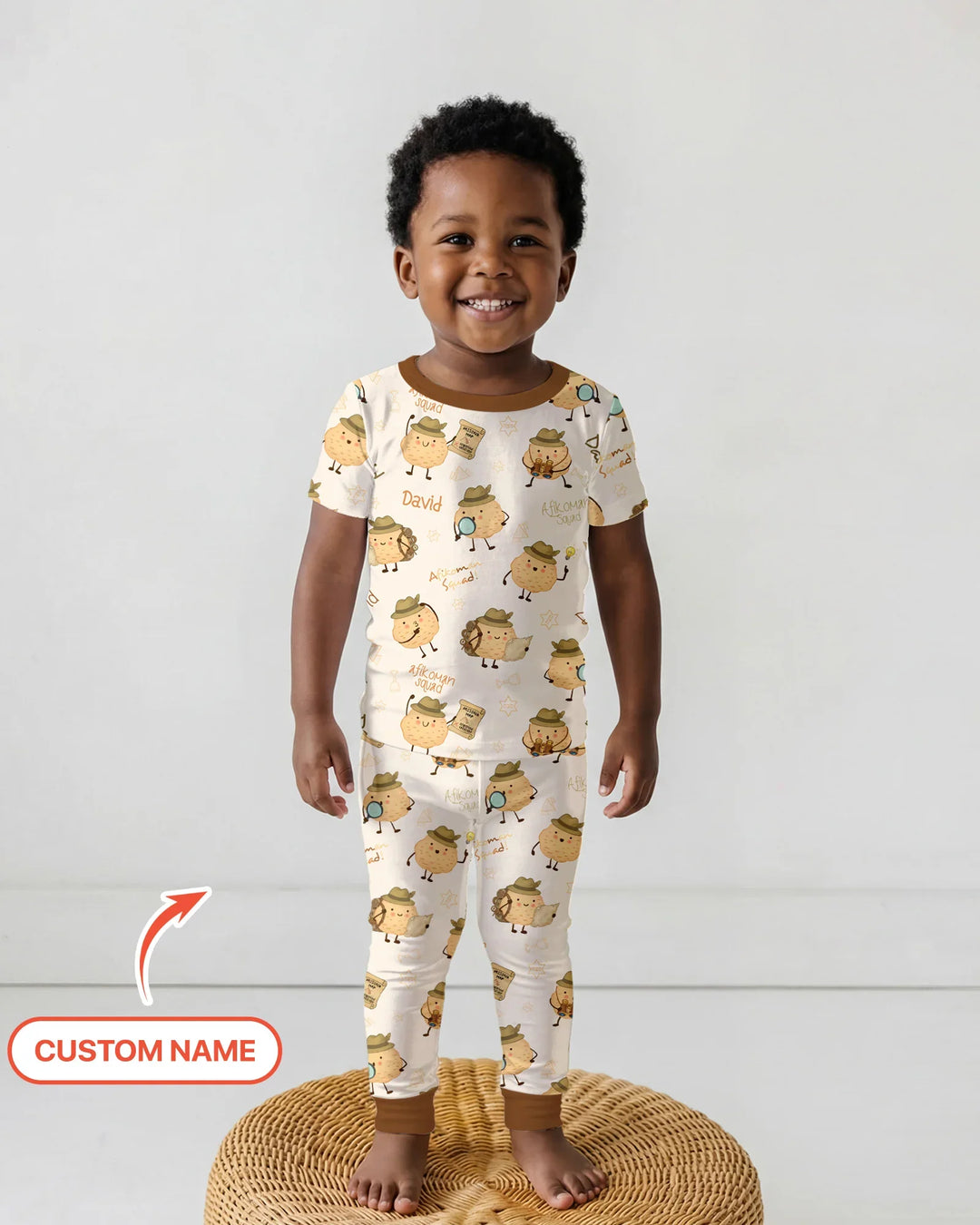 Custom Name Passover Afikoman Bamboo Two Piece Short Sleeve Pajama Set