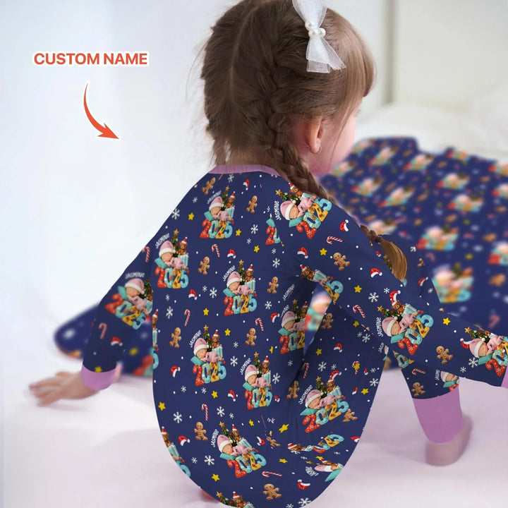 Custom Name Baby Girl's First Christmas Bamboo Convertible Zippy