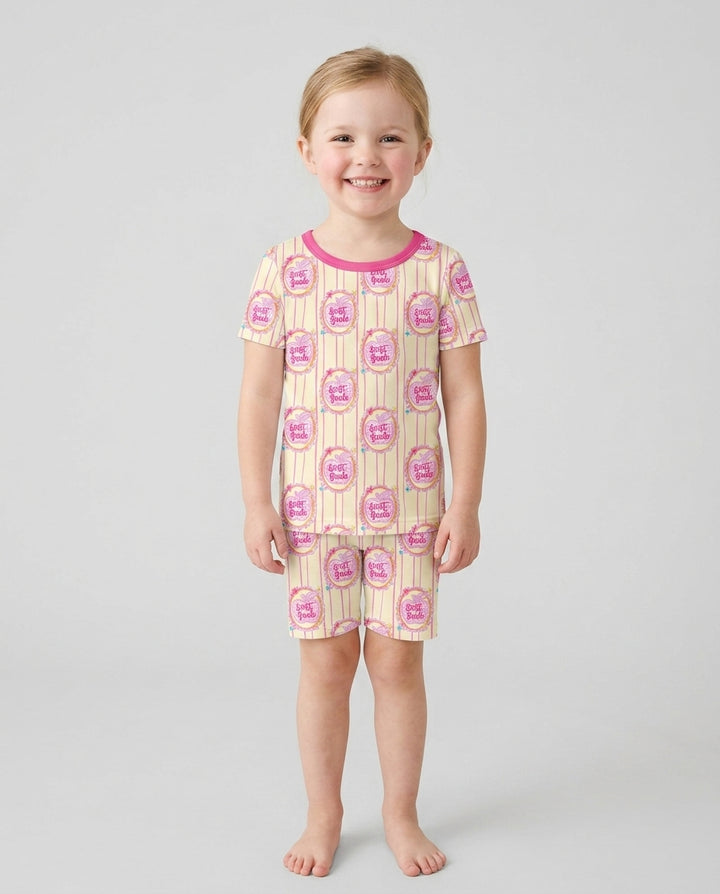 Custom Grade School Sweetie Bamboo Two Piece Short Sleeve Shorts Pajama Set