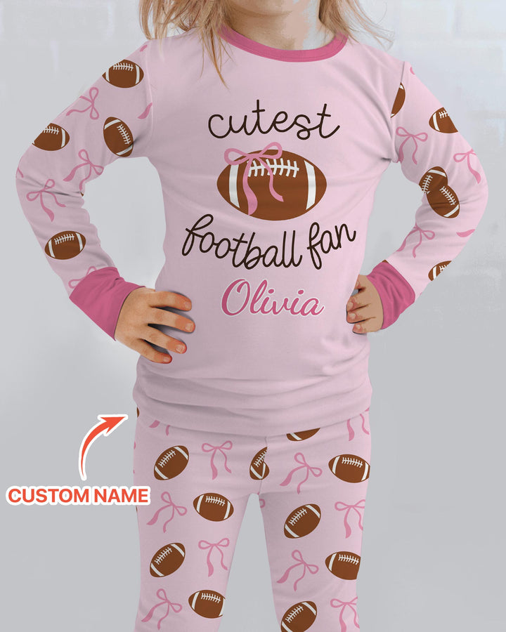 Custom Name Cutest Football Fan Bamboo Two Piece Long Sleeve Pajama Set