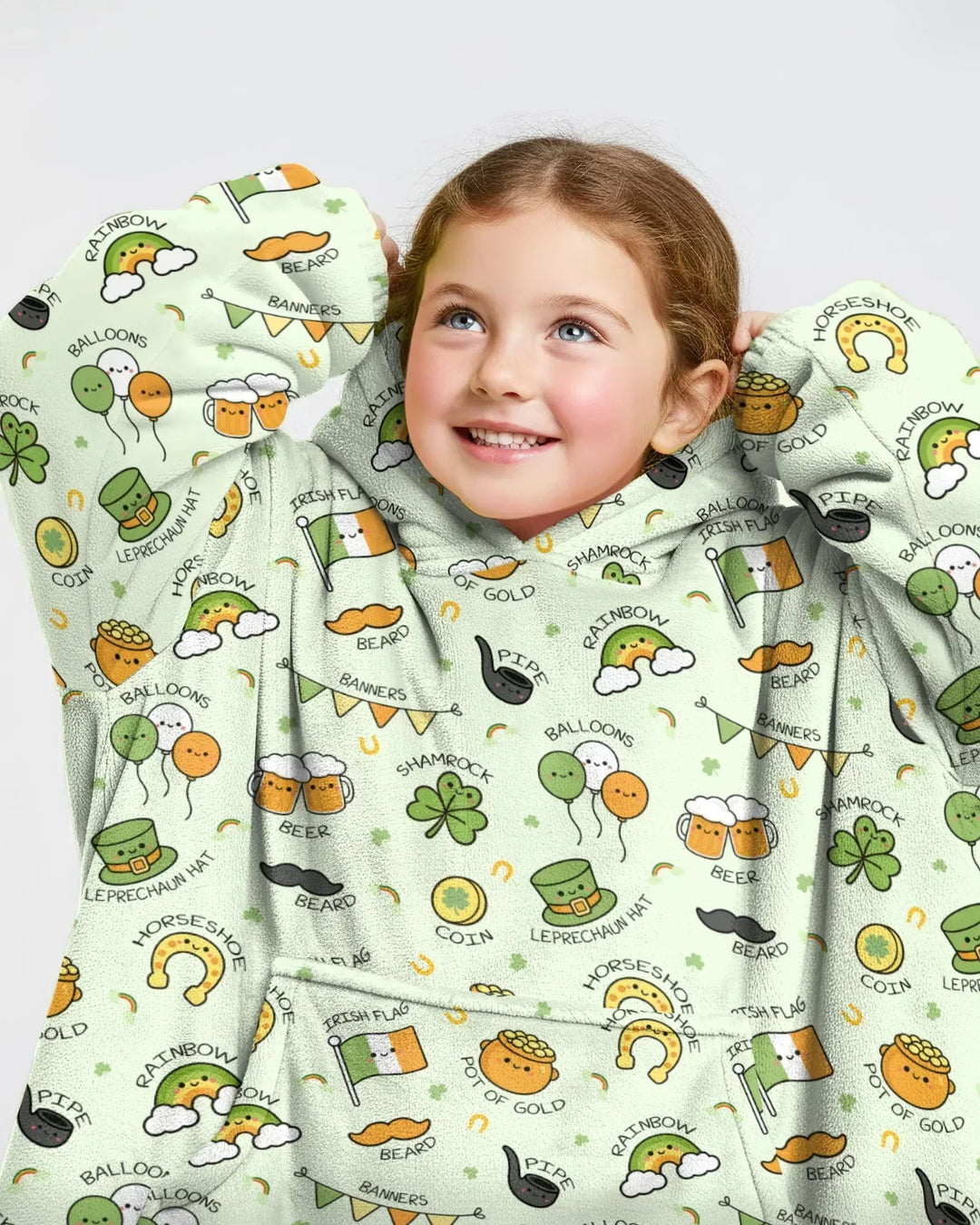 Kawaii St Patrick's Day Wearable Bamboo Blanket Hoodie