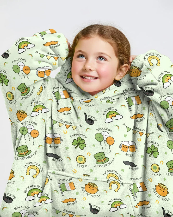 Kawaii St Patrick's Day Wearable Bamboo Blanket Hoodie