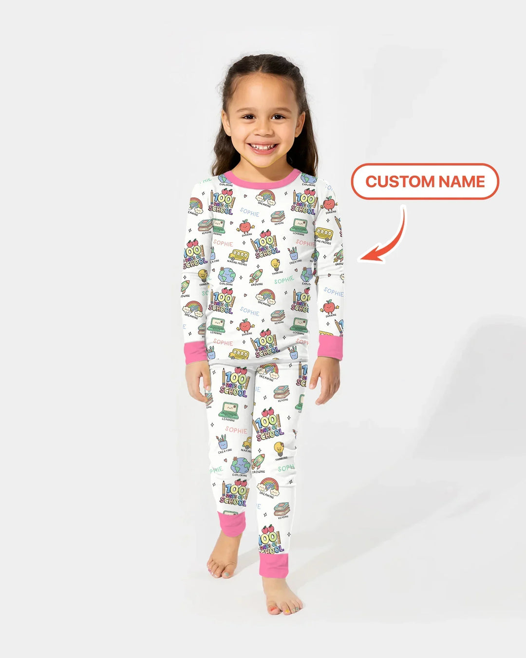 Custom Name Celebration Hundred Days Bamboo Two Piece Long Sleeve Pajama Set