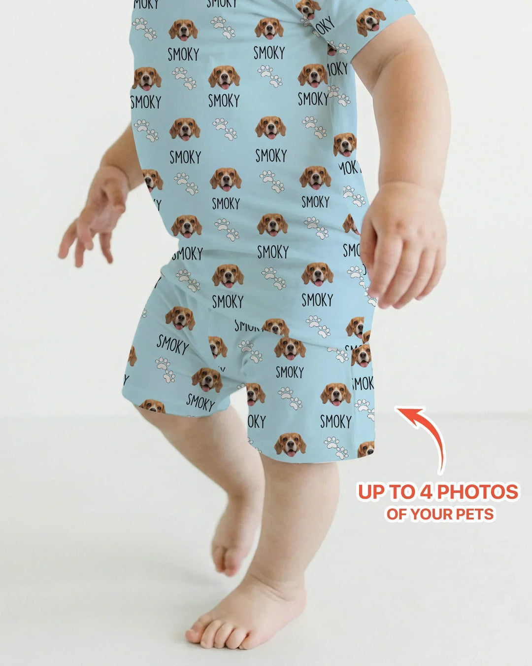Custom Name and Pet Photos Bamboo Two Piece Short Sleeve Shorts Pajama Set