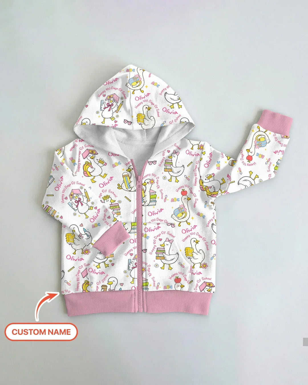Custom Name Goose Happy 100 Days Of School Bamboo Zip Hoodie