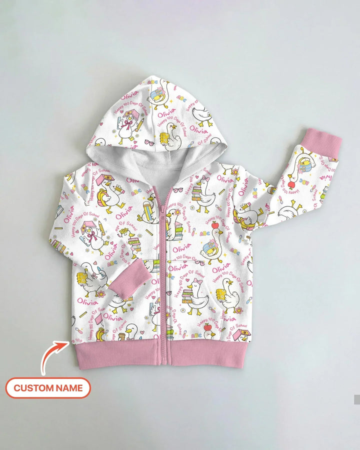 Custom Name Goose Happy 100 Days Of School Bamboo Zip Hoodie