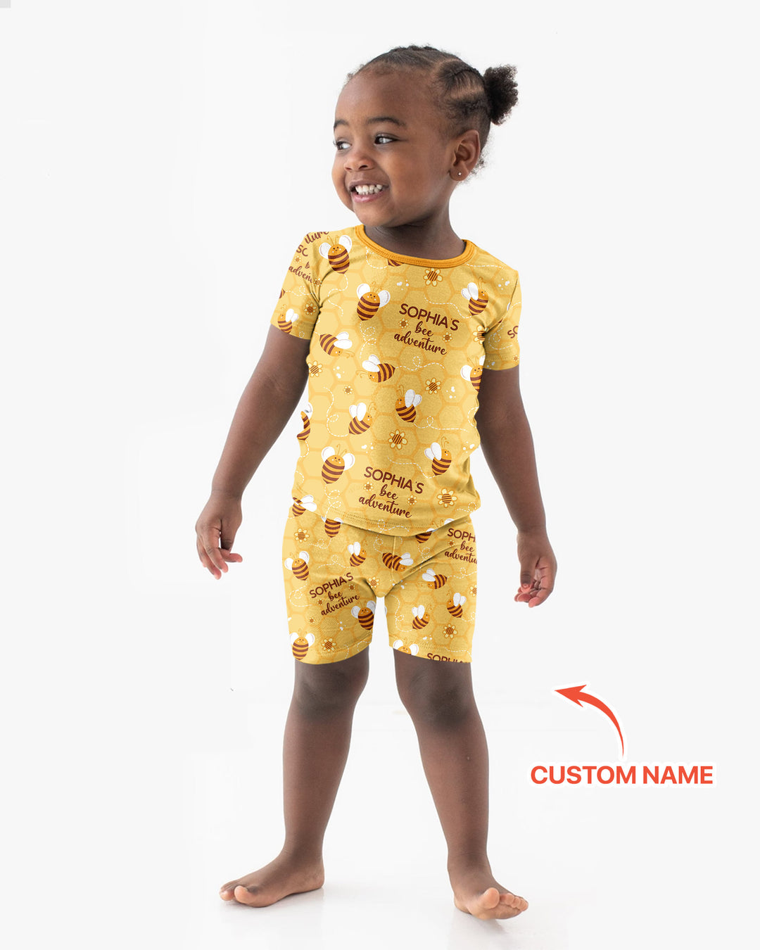 Custom Name Bee Back To School Bamboo Two Piece Short Sleeve Shorts Pajama Set