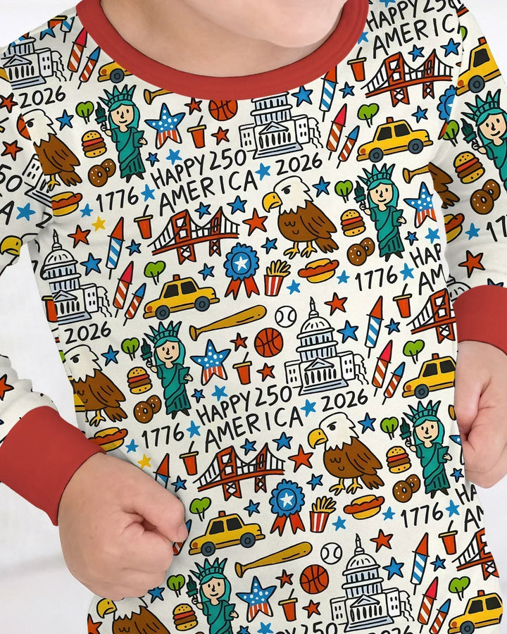 Doodle America 250th Anniversary Family Bamboo Two Piece Long Sleeve Pajama Set