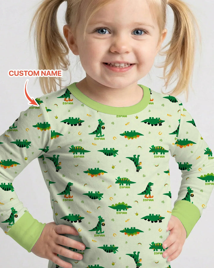 Lucky Dino Bamboo Two Piece Long Sleeve Pajama Set