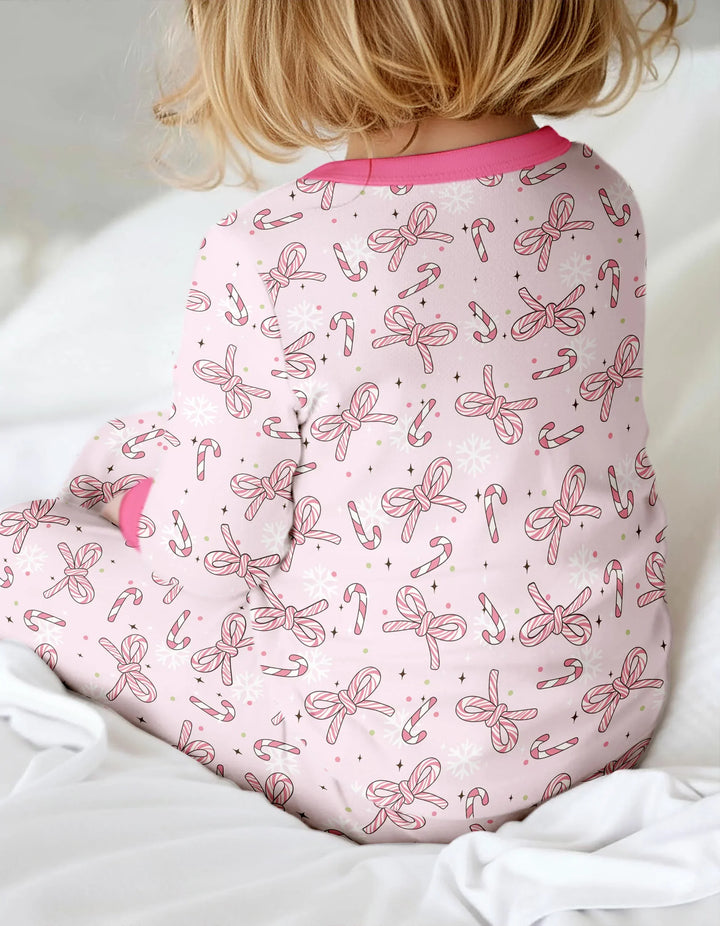 Pink Candy Bows Bamboo Two Piece Long Sleeve Pajama Set