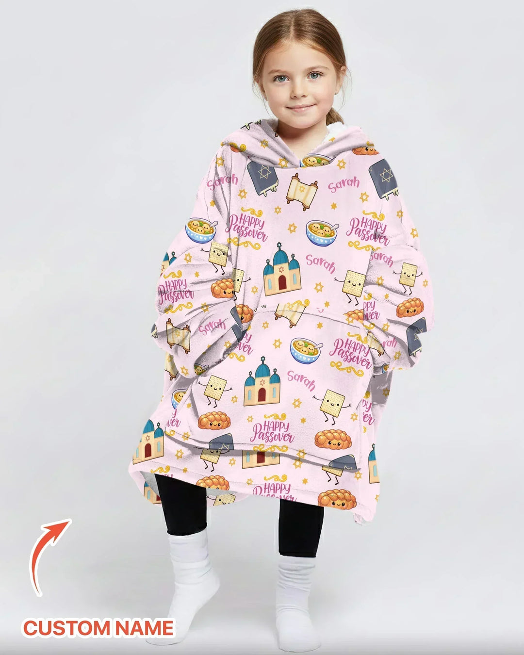 Custom name "Pesach Sameach" Bamboo Blanket Hoodie
