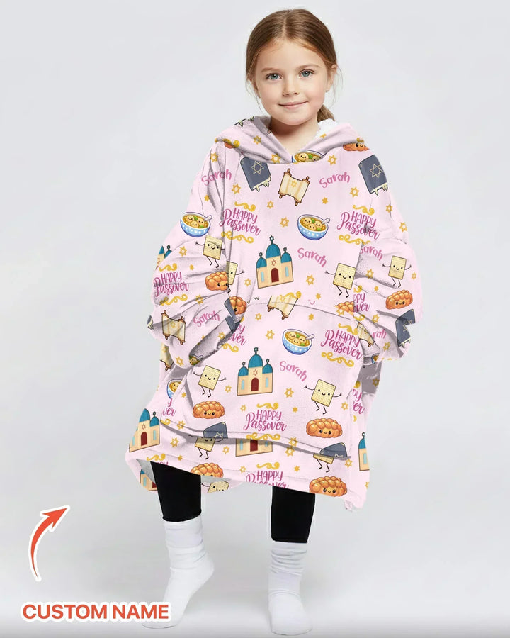 Custom name "Pesach Sameach" Bamboo Blanket Hoodie