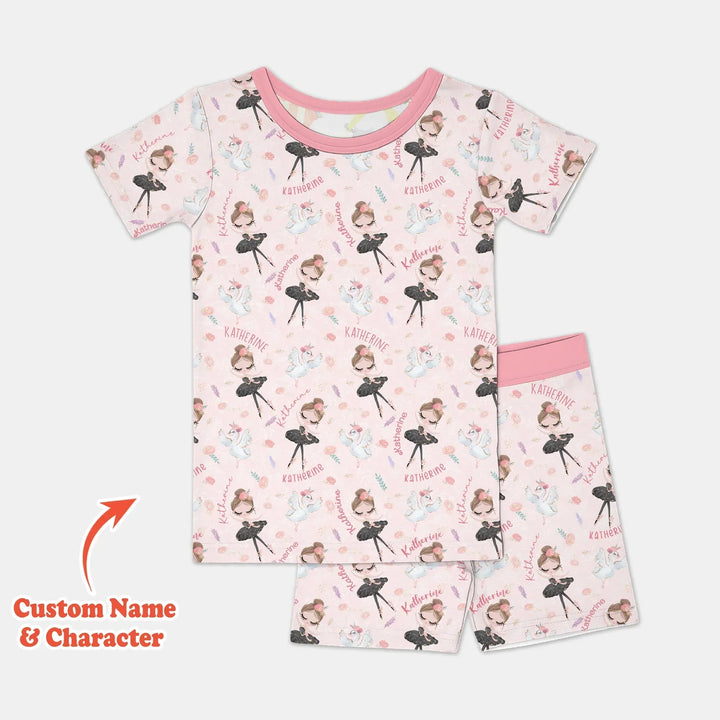 Custom Name Ballerina Doll Bamboo Two Piece Short Sleeve Shorts Pajama Set