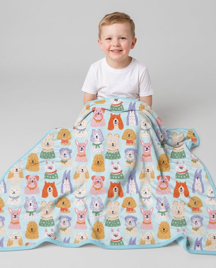 Whimsical Puppy Parade Family Matching Bamboo Blanket