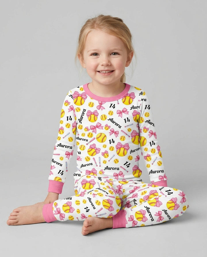 Little Softball Star Bamboo Two Piece Long Sleeve Pajama Set