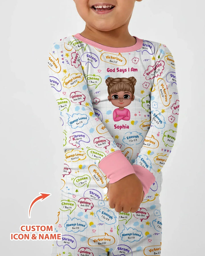 Personalized God Says I Am- Baby Girl Bamboo Two Piece Long Sleeve Pajama Set