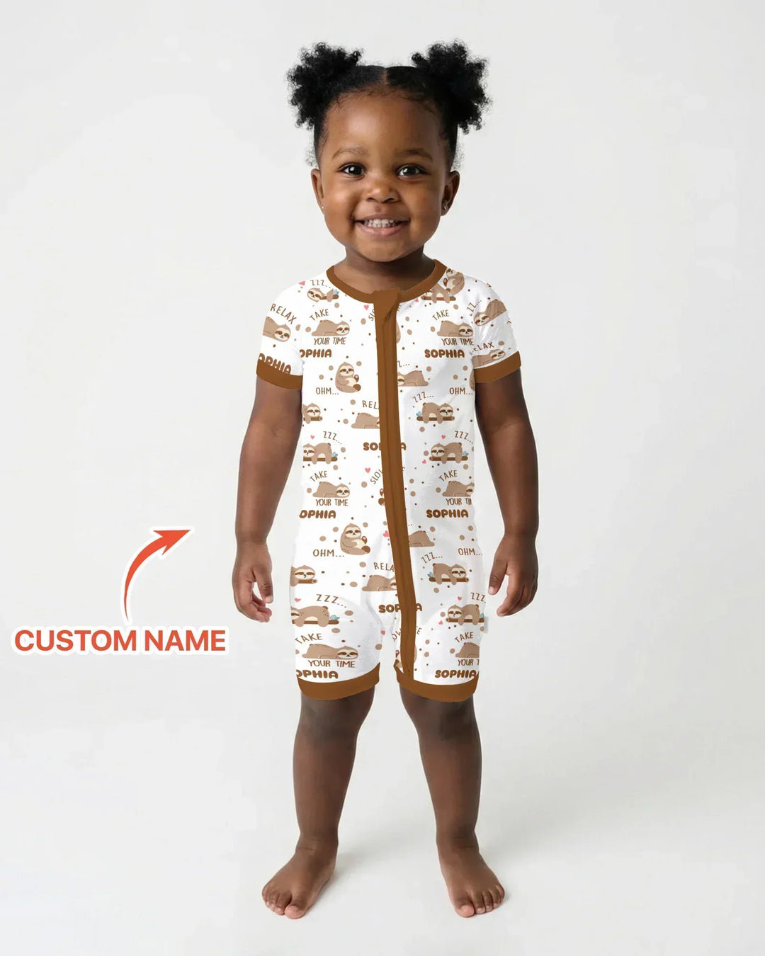 Custom Name Cute Sloth Bamboo Shorty Zippy