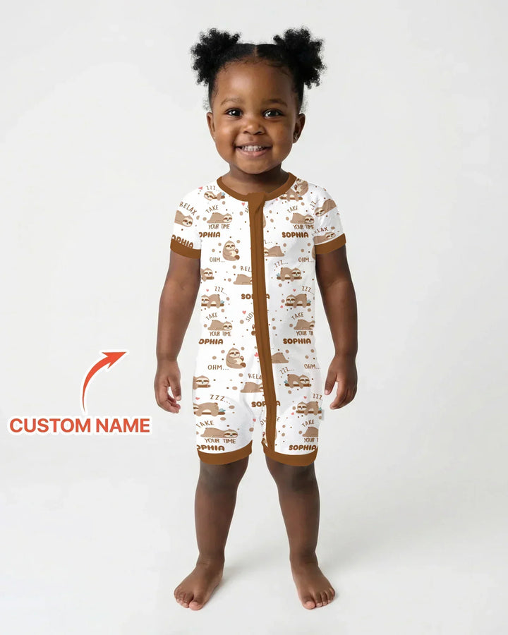 Custom Name Cute Sloth Bamboo Shorty Zippy