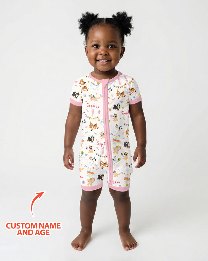 Custom Name Birthday Dogs Party Bamboo Shorty Zippy