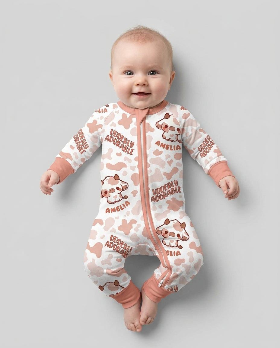 Udderly Adorable Custom Name Bamboo Convertible Zippy