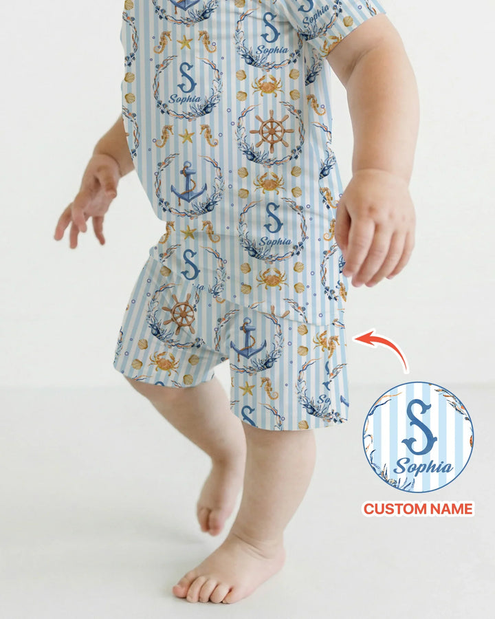 Bon Voyage Custom Name Bamboo Two Piece Short Sleeve Shorts Pajama Set