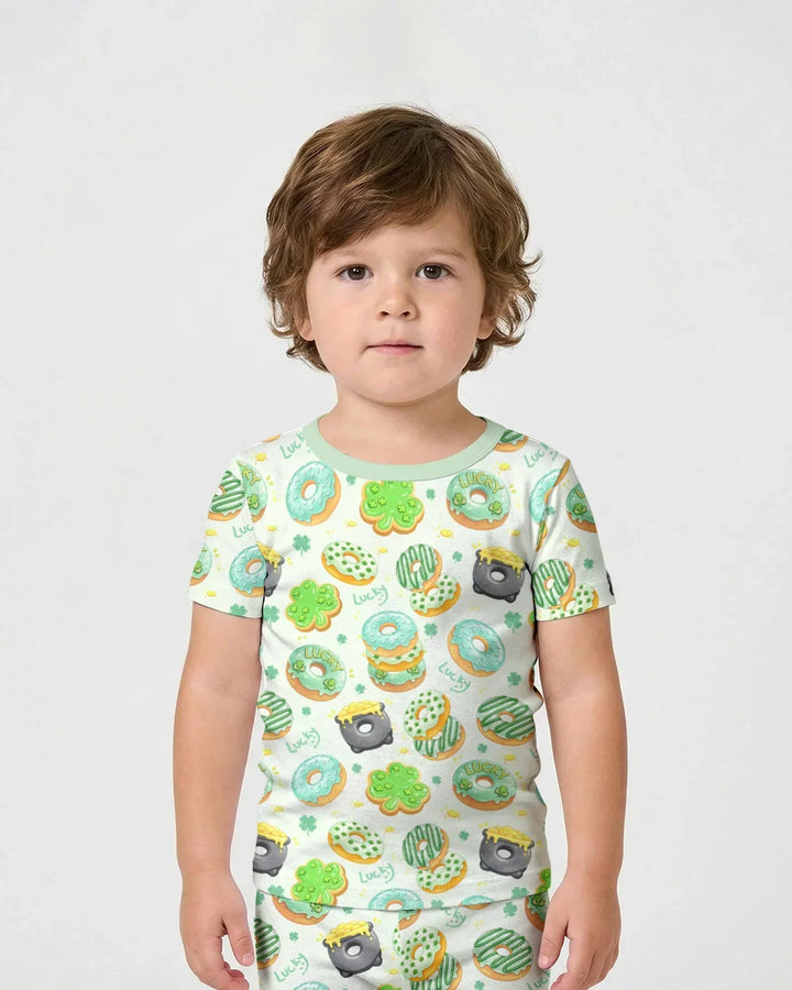 St. Patrick's Day Donut Bamboo Two Piece Short Sleeve Shorts Pajama Set