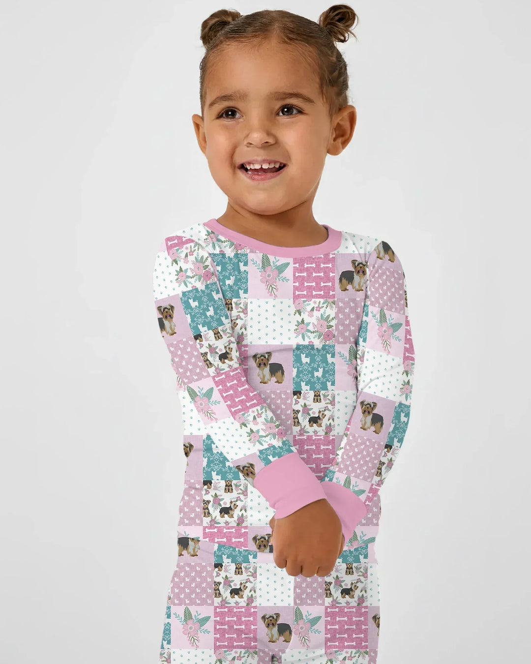 Floral Yorkie Grace Bamboo Two Piece Long Sleeve Pajama Set