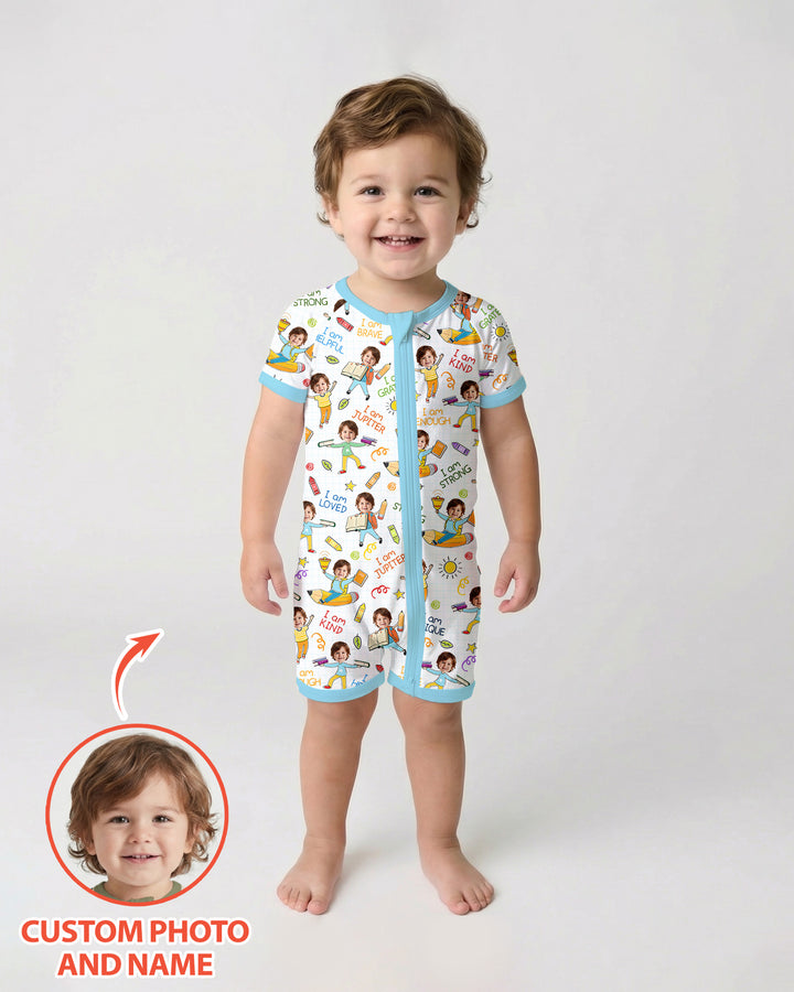 Custom Photo Kid Affirmations I Am Kind Bamboo Shorty Zippy