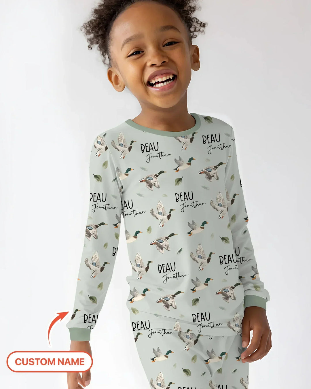 Custom Name Mallard Duck Bamboo Two Piece Long Sleeve Pajama Set